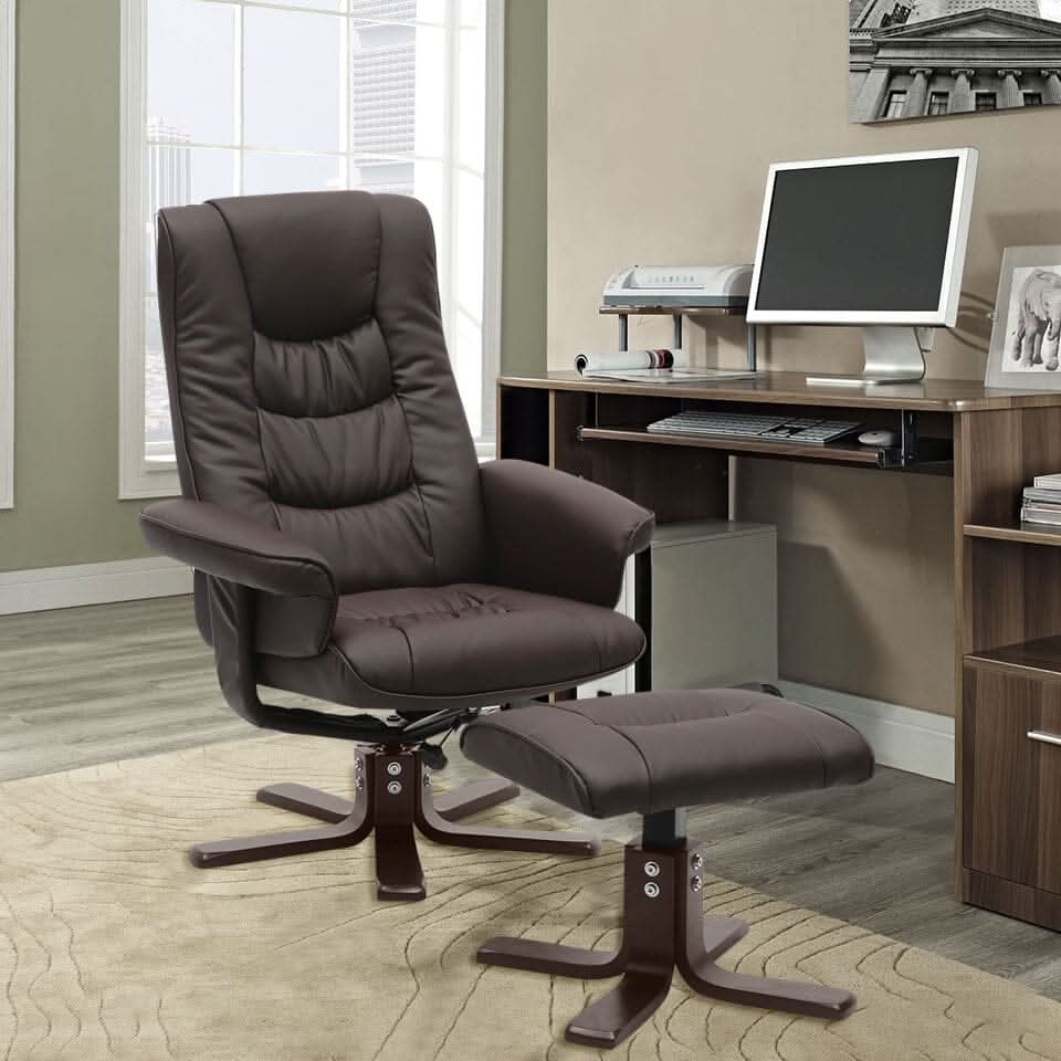 3ft Swivel Recliner Chair Armchair PU Leather with Footstool