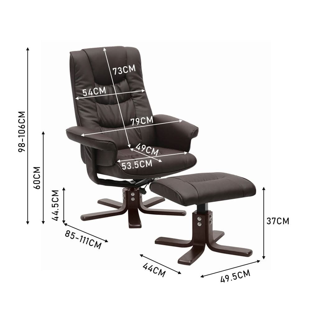 3ft Swivel Recliner Chair Armchair PU Leather with Footstool