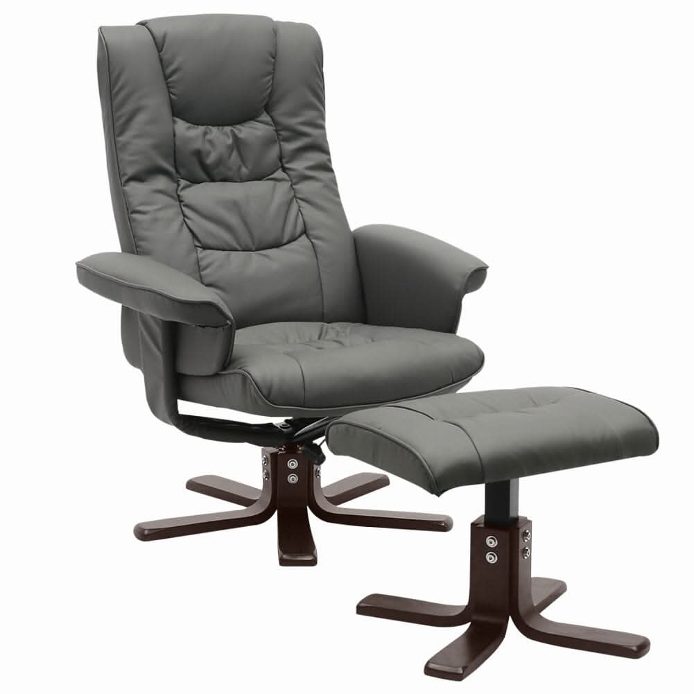 3ft Swivel Recliner Chair Armchair PU Leather with Footstool
