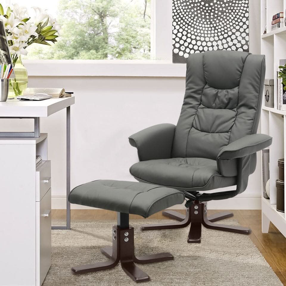 3ft Swivel Recliner Chair Armchair PU Leather with Footstool