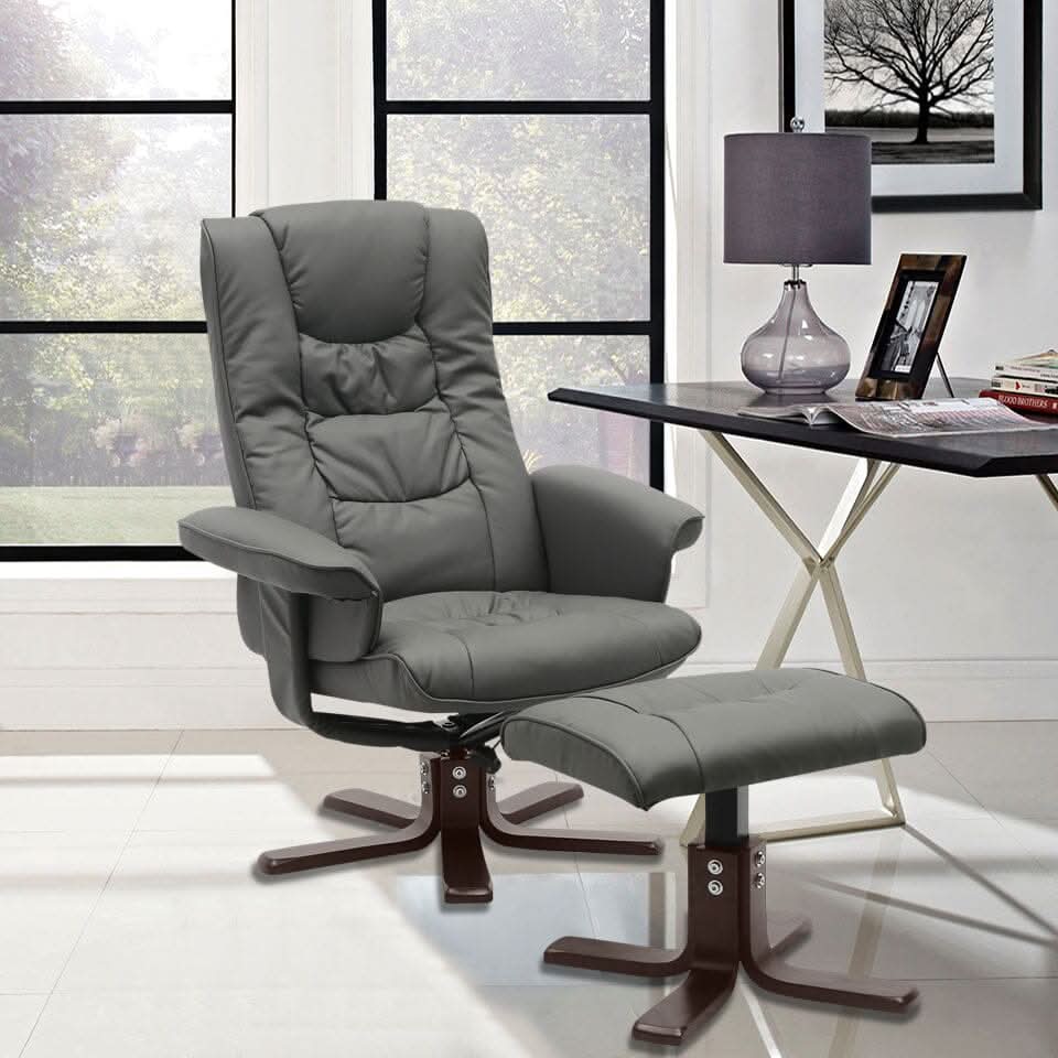 3ft Swivel Recliner Chair Armchair PU Leather with Footstool