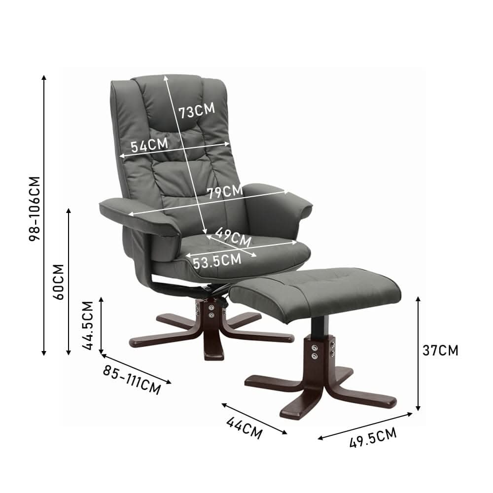 3ft Swivel Recliner Chair Armchair PU Leather with Footstool