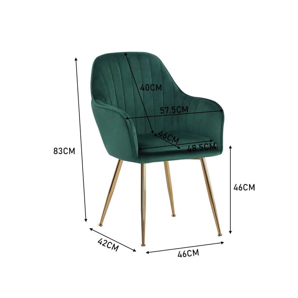 Set of 2 Velvet Dining Chairs with Pad and Armrest Green