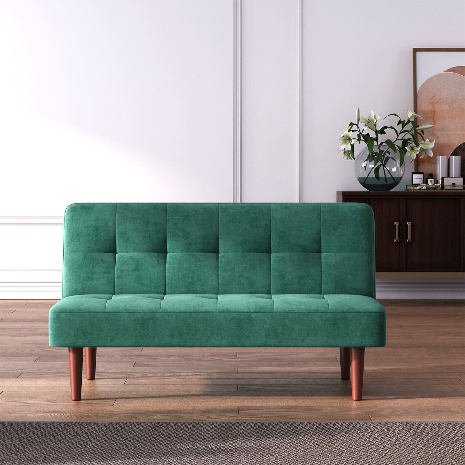 Compact Convertible Sofa Bed with Wooden Legs and Comfortable Upholstery