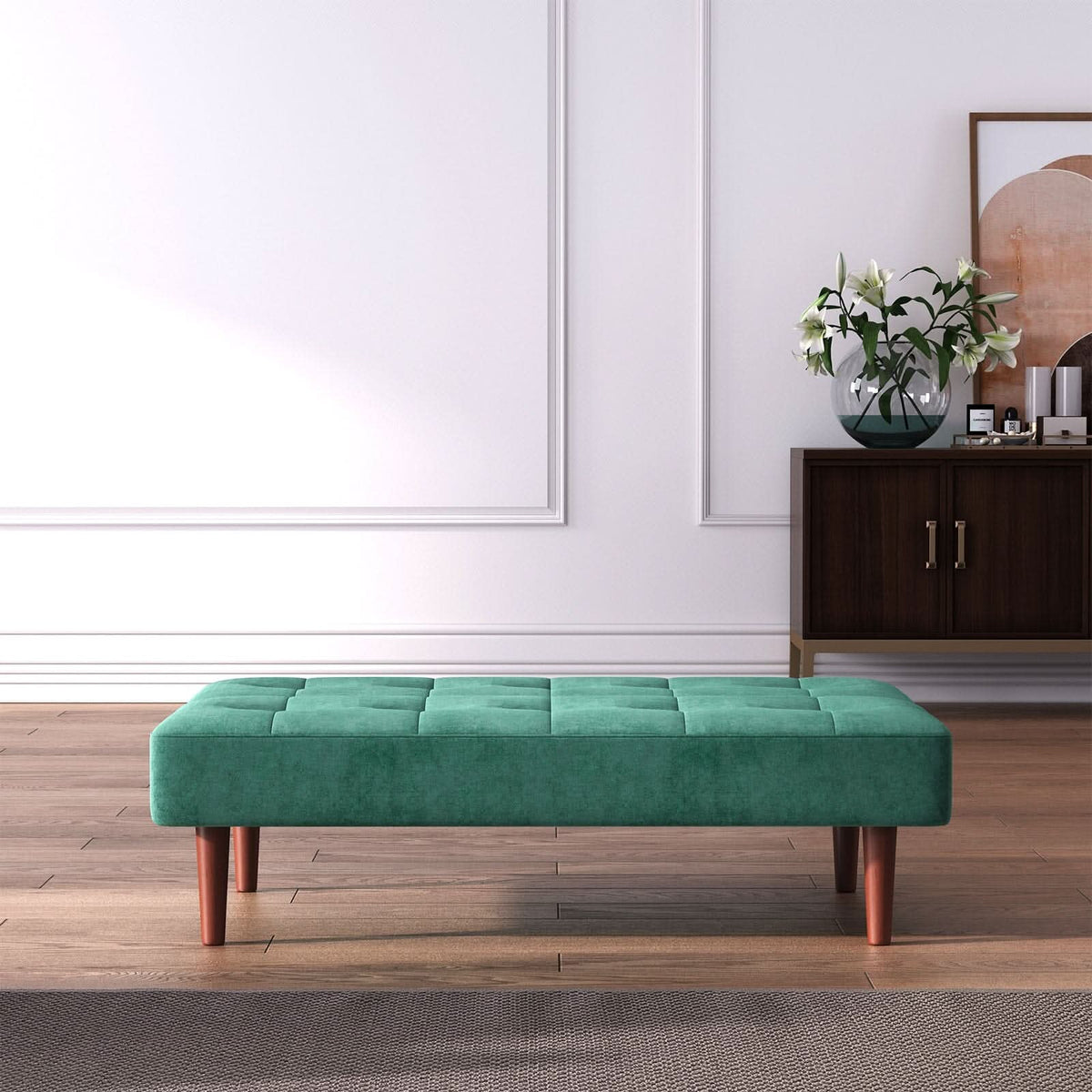 Compact Convertible Sofa Bed with Wooden Legs and Comfortable Upholstery