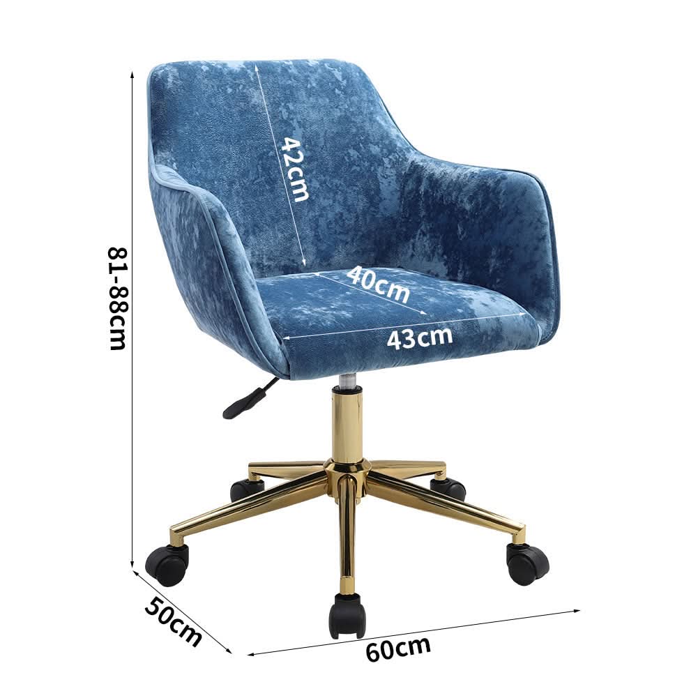 88cm Height Velvet Upholstered Home Office Swivel Task Chair with Flared Arms