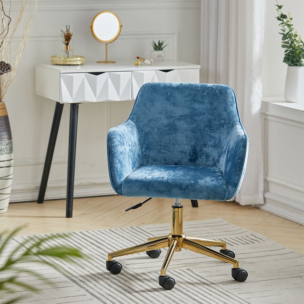 88cm Height Velvet Upholstered Home Office Swivel Task Chair with Flared Arms