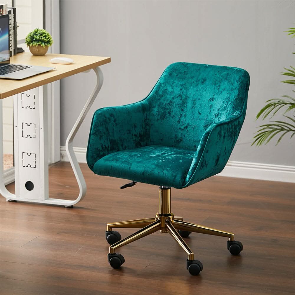 88cm Height Velvet Upholstered Home Office Swivel Task Chair with Flared Arms