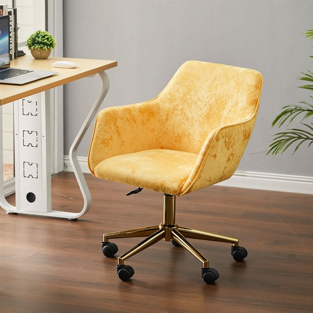 88cm Height Velvet Upholstered Home Office Swivel Task Chair with Flared Arms