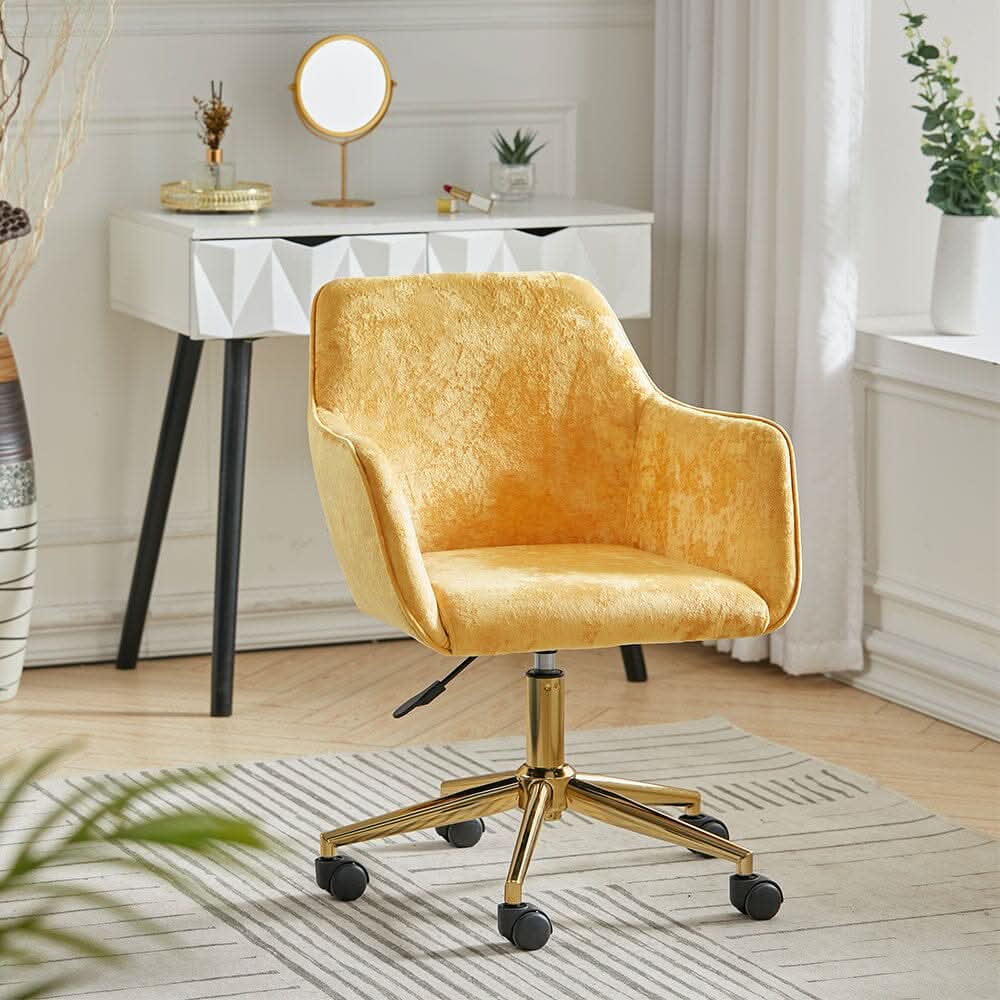 88cm Height Velvet Upholstered Home Office Swivel Task Chair with Flared Arms