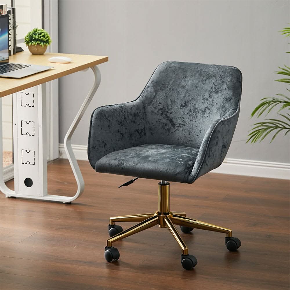 88cm Height Velvet Upholstered Home Office Swivel Task Chair with Flared Arms