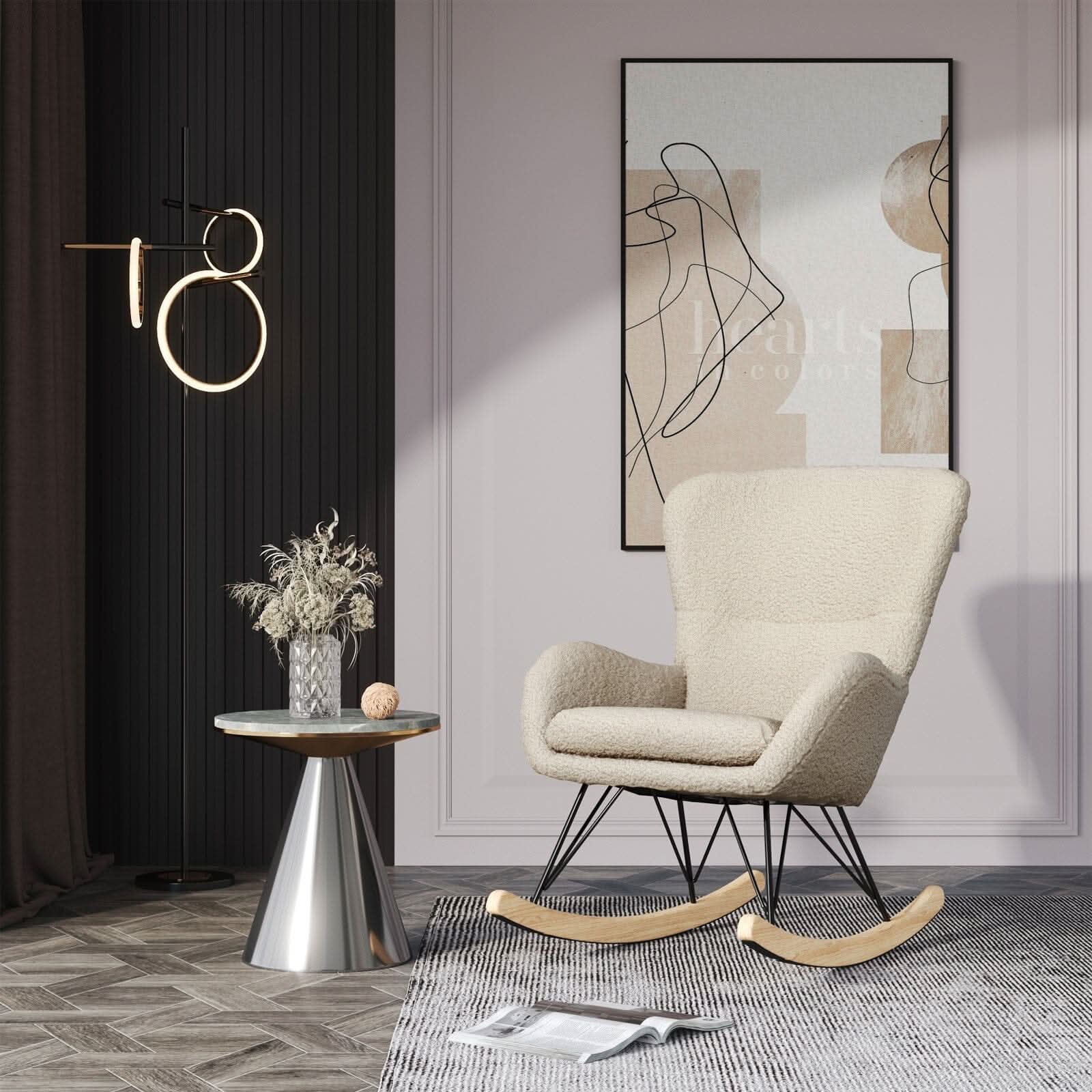 Modern Faux Wool Rocking Chair Upholstered Beige