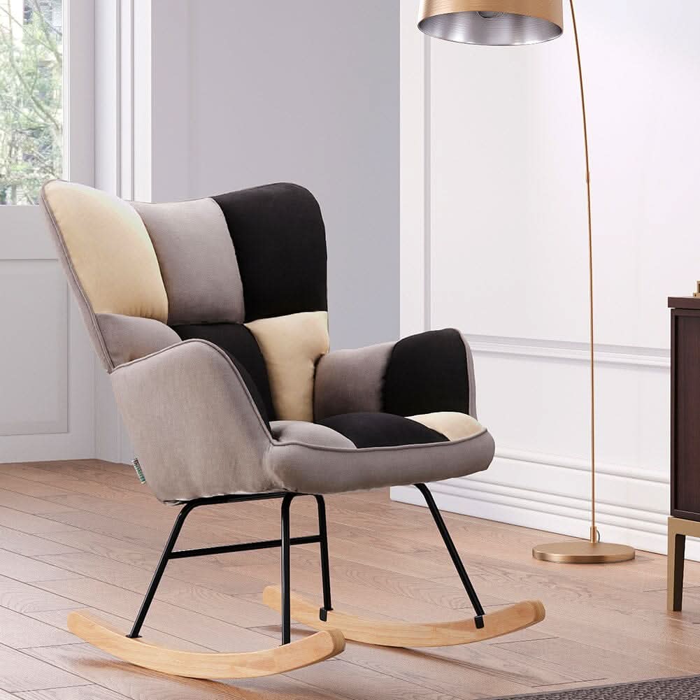 3ft Height Tufted Linen Upholstered Rocking Chair