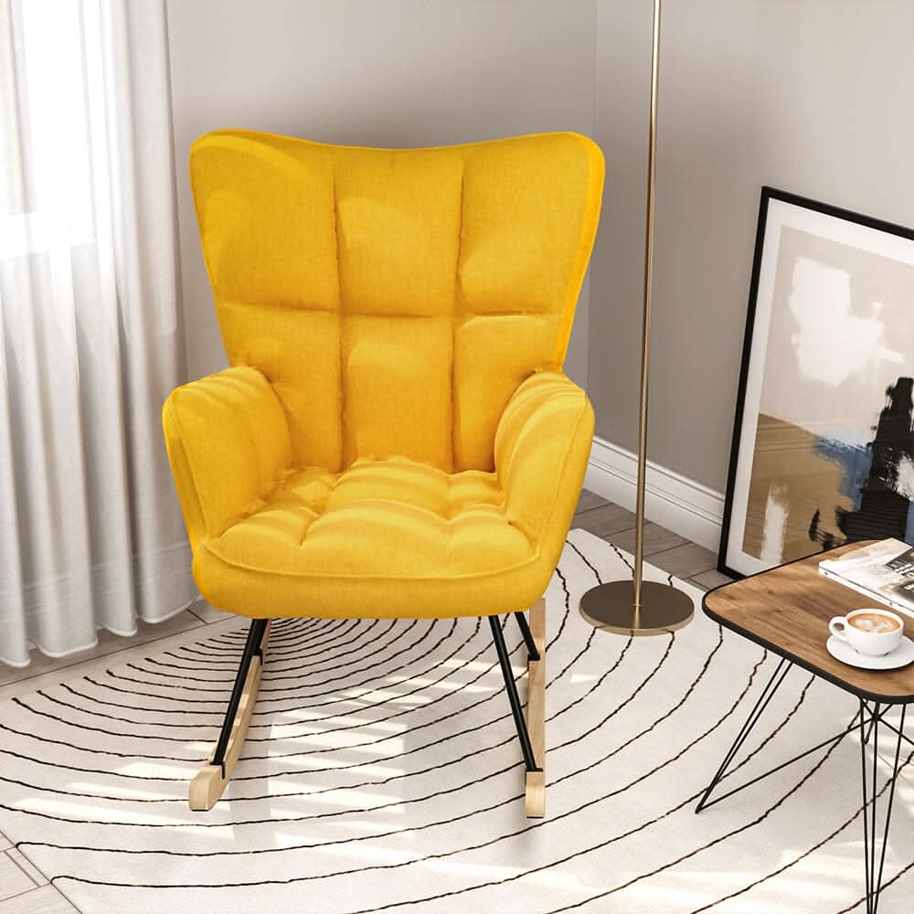3ft Height Tufted Linen Upholstered Rocking Chair