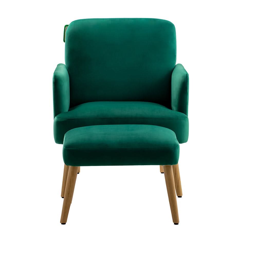 Wooden Legs Velvet Armchair Chair with Footrest