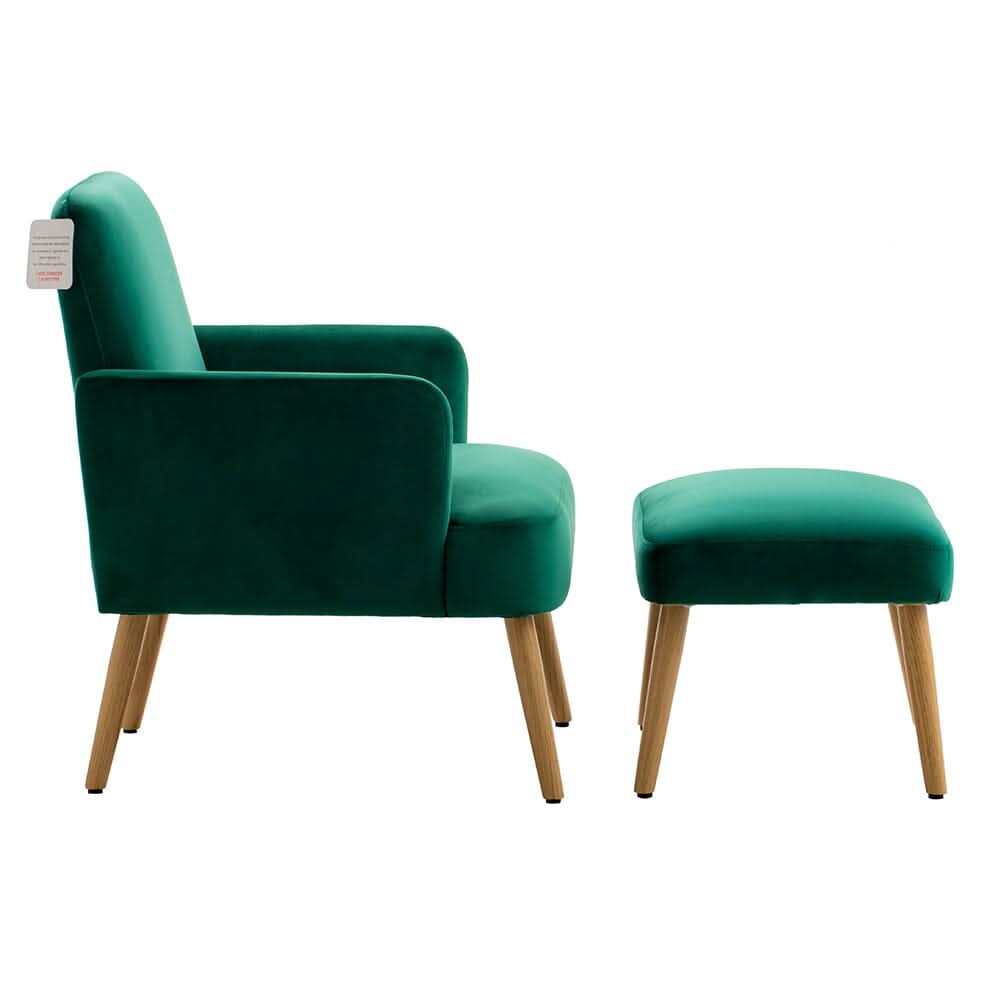 Wooden Legs Velvet Armchair Chair with Footrest