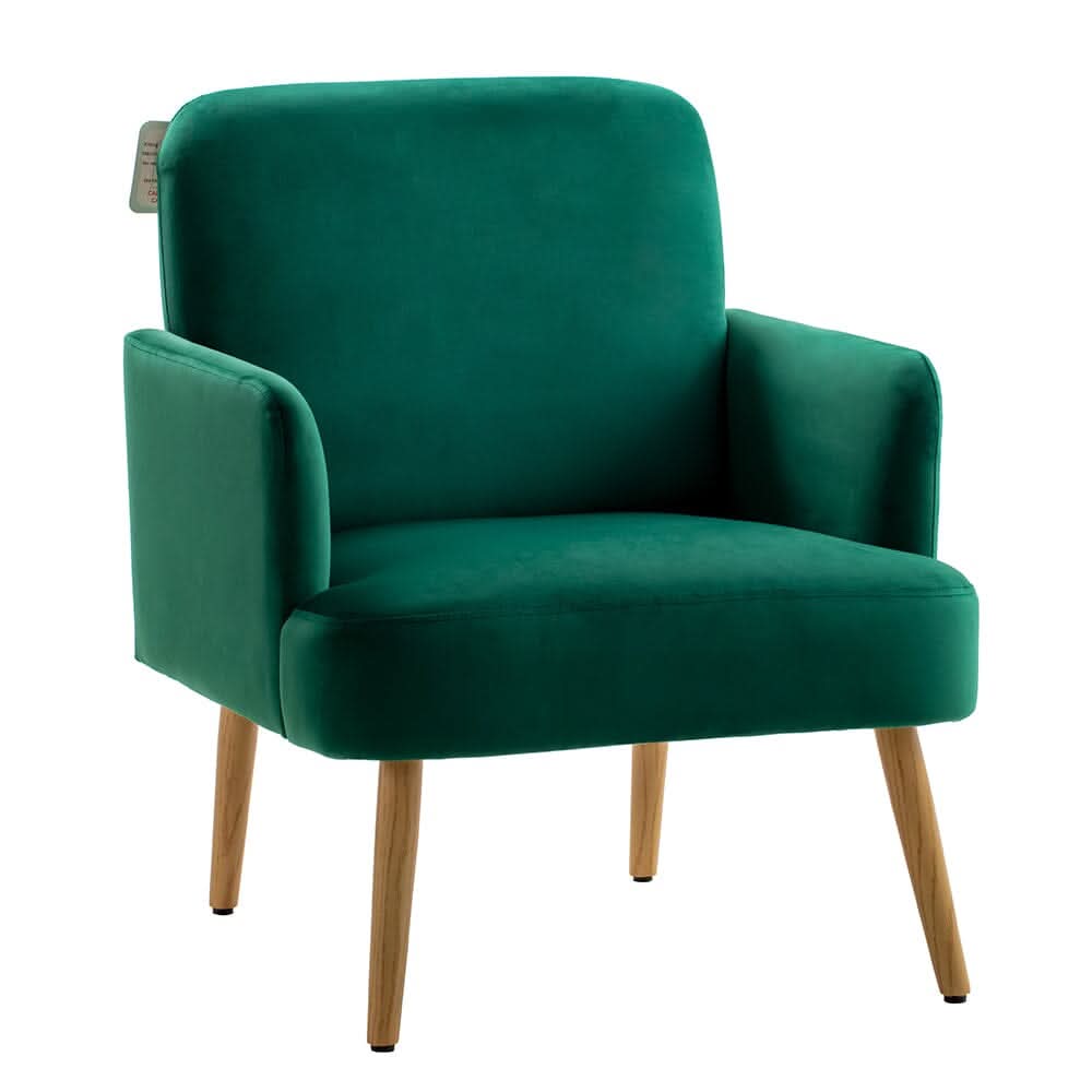 Wooden Legs Velvet Armchair Chair with Footrest