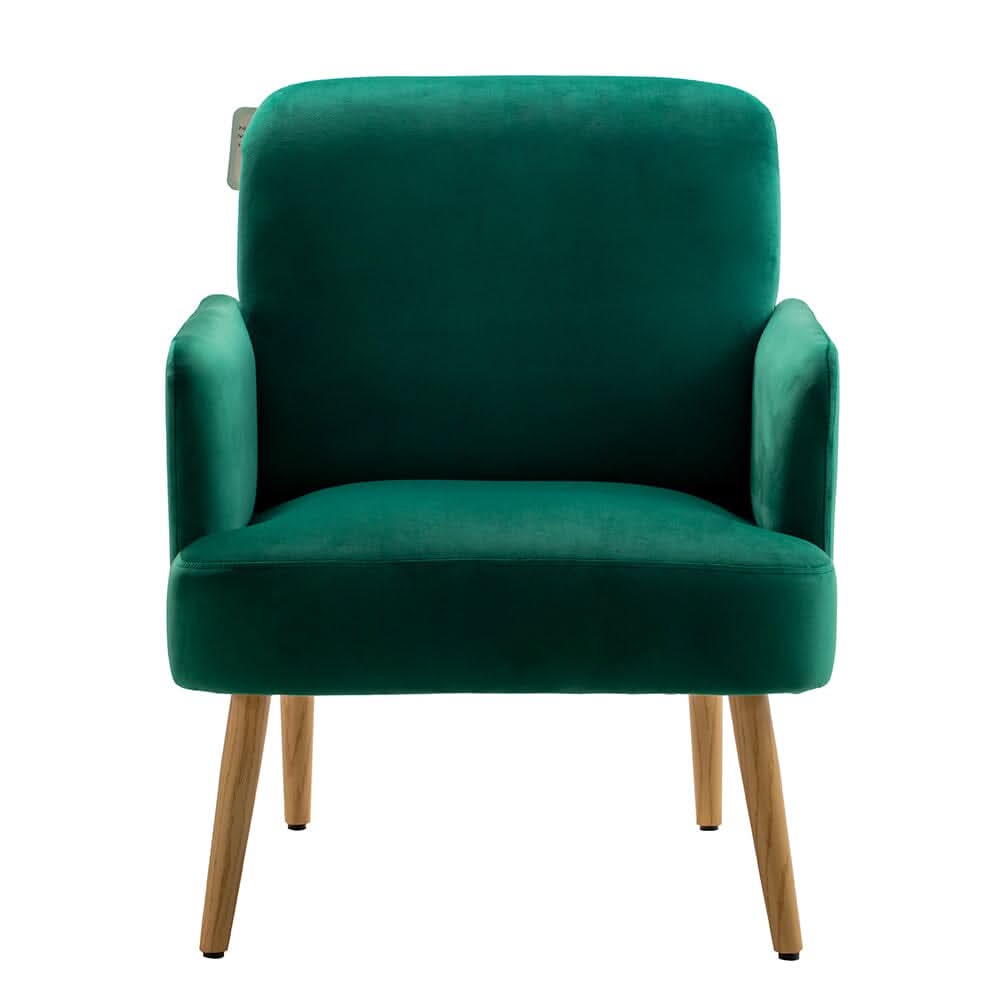 Wooden Legs Velvet Armchair Chair with Footrest