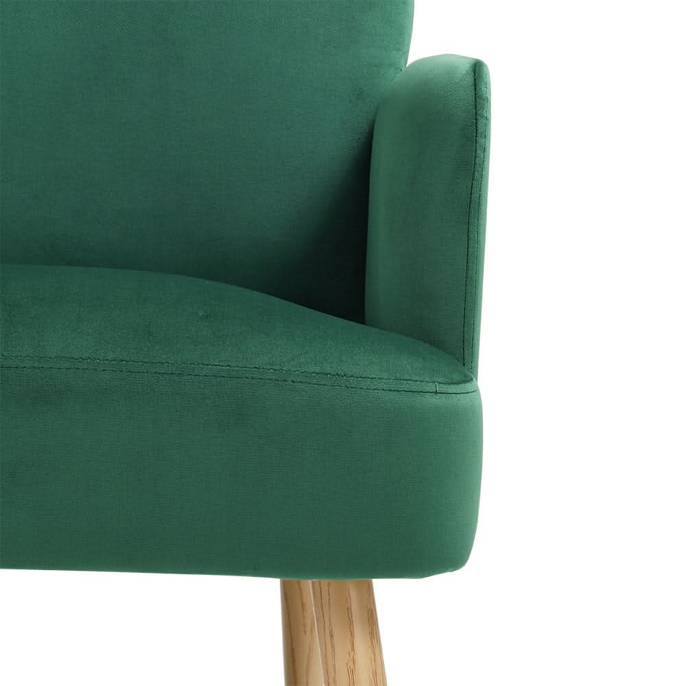 Wooden Legs Velvet Armchair Chair with Footrest