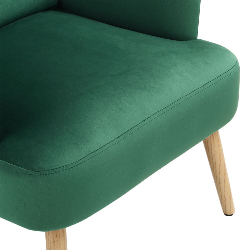 Wooden Legs Velvet Armchair Chair with Footrest