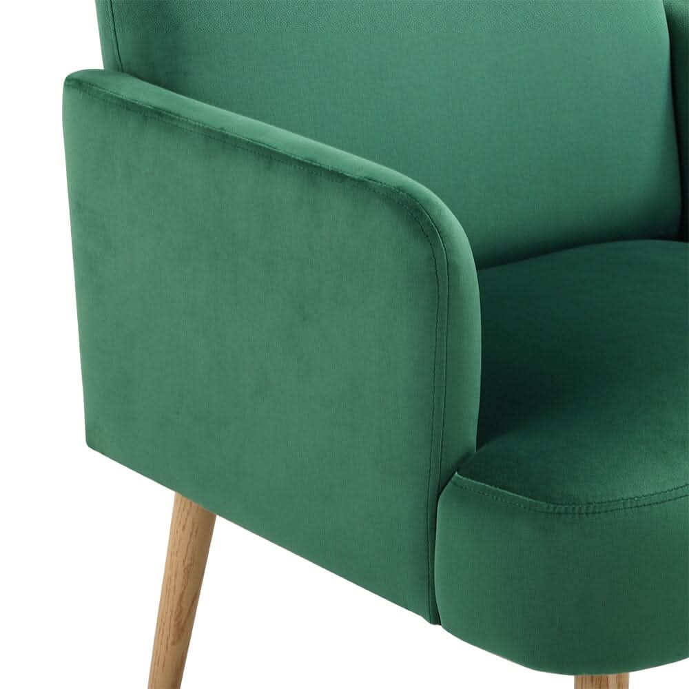 Wooden Legs Velvet Armchair Chair with Footrest