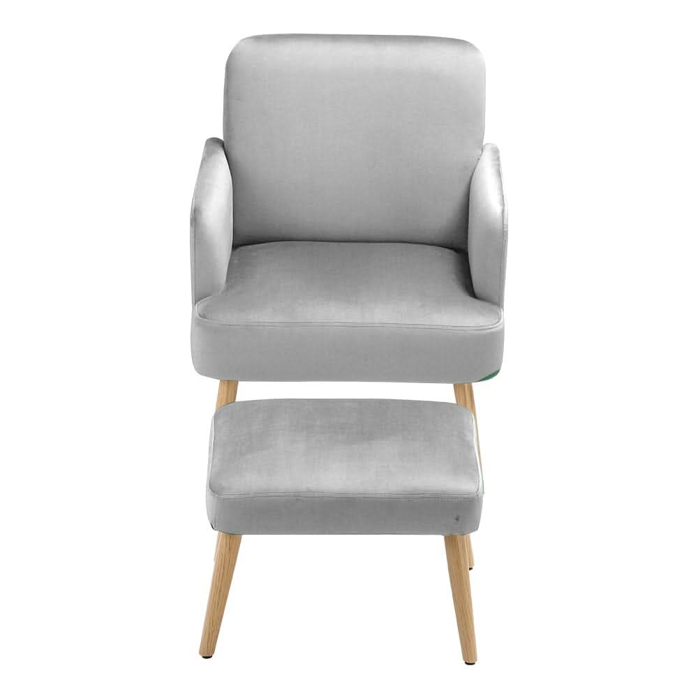 Wooden Legs Velvet Armchair Chair with Footrest