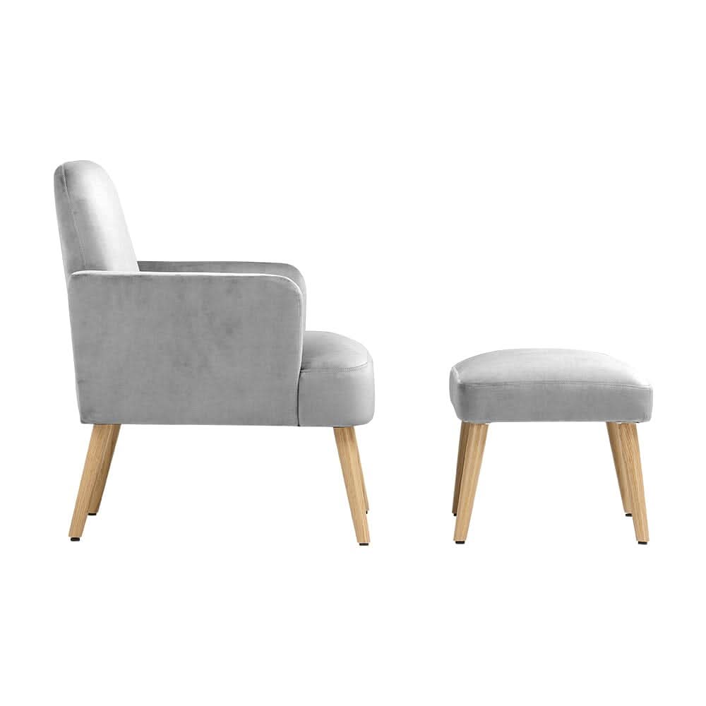 Wooden Legs Velvet Armchair Chair with Footrest
