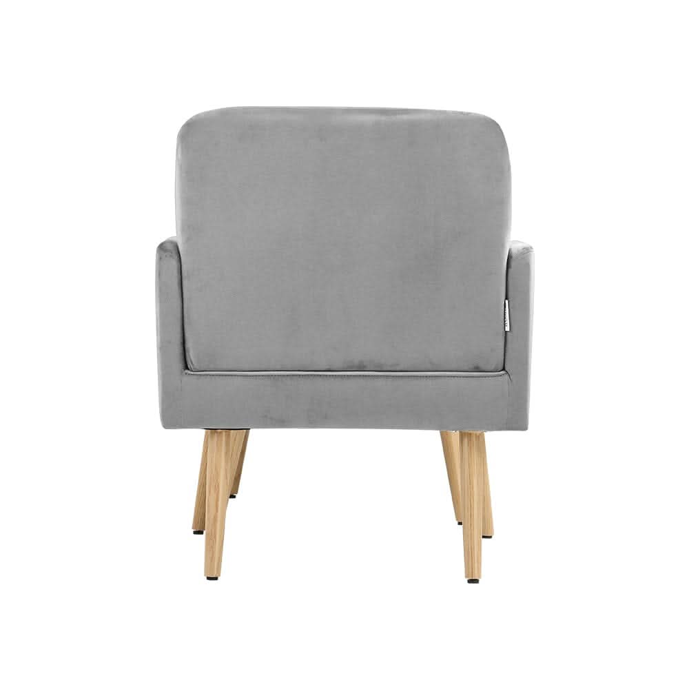 Wooden Legs Velvet Armchair Chair with Footrest