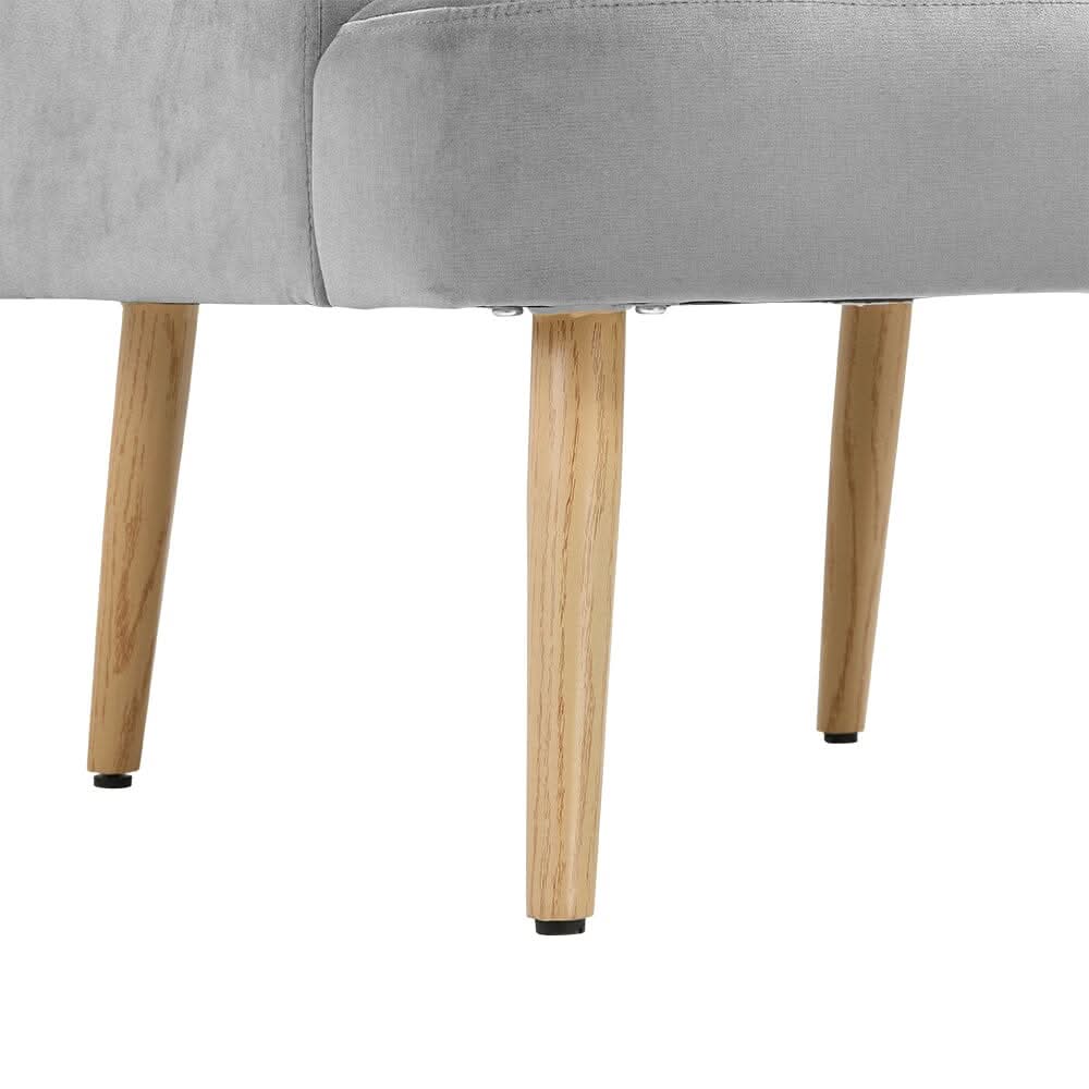 Wooden Legs Velvet Armchair Chair with Footrest