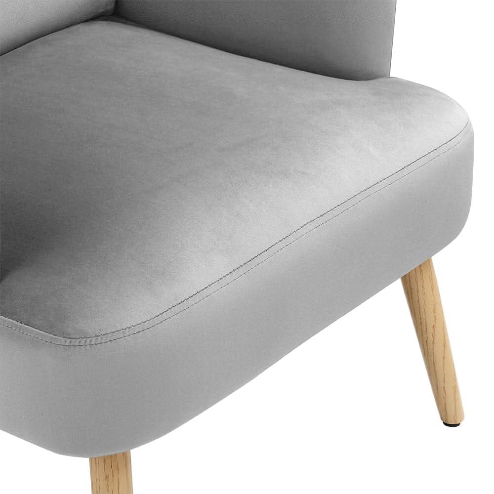 Wooden Legs Velvet Armchair Chair with Footrest