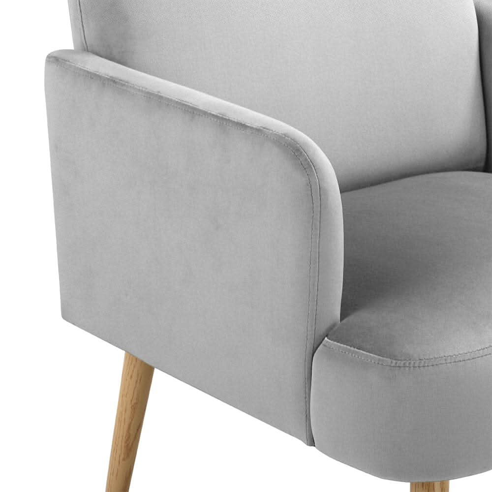 Wooden Legs Velvet Armchair Chair with Footrest