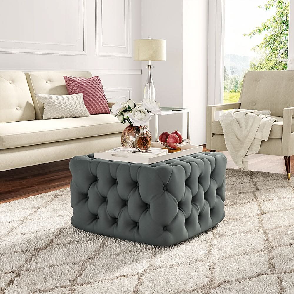 Square Velvet Ottoman Footstool Deep Button