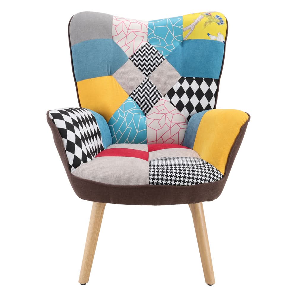 Linen Upholstered Accent Chair with Wood Legs
