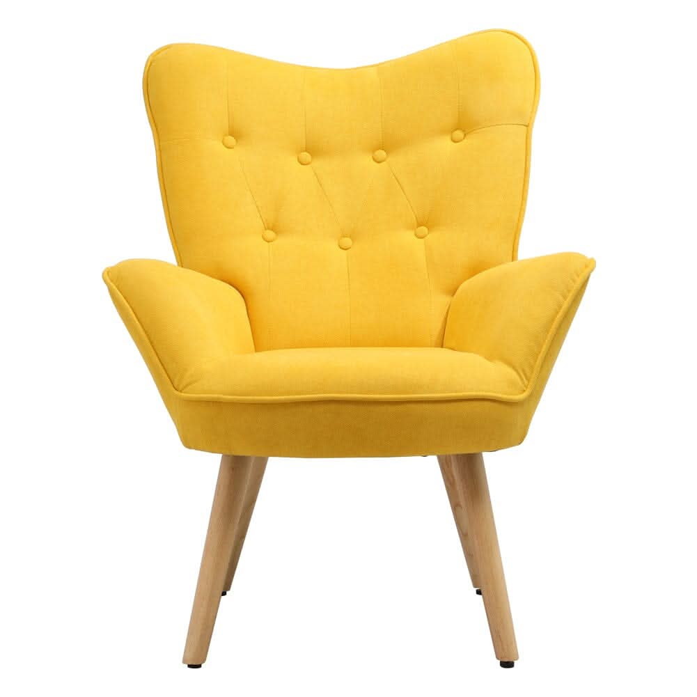 Linen Upholstered Accent Chair with Wood Legs