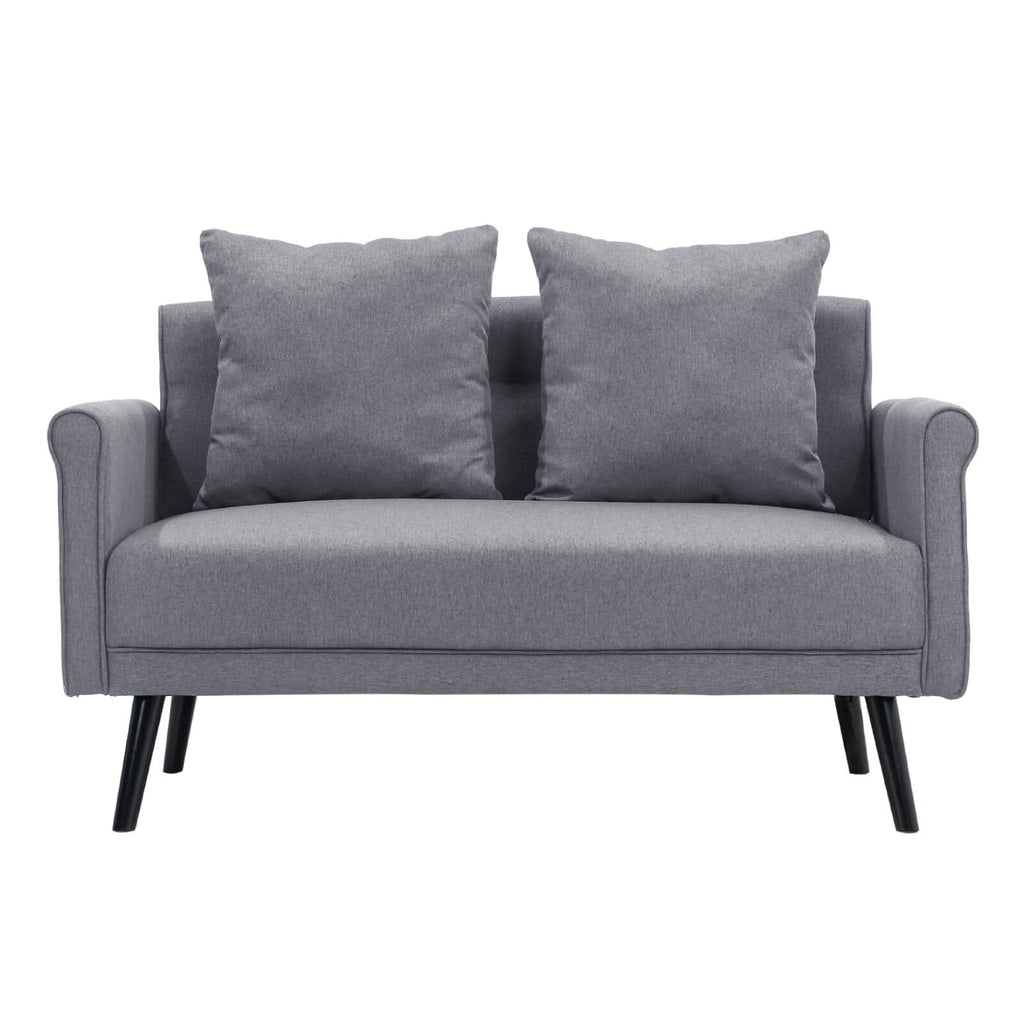 Modern Upholstered Fabric Sofa 2 Seater with 2 Pillows in Grey