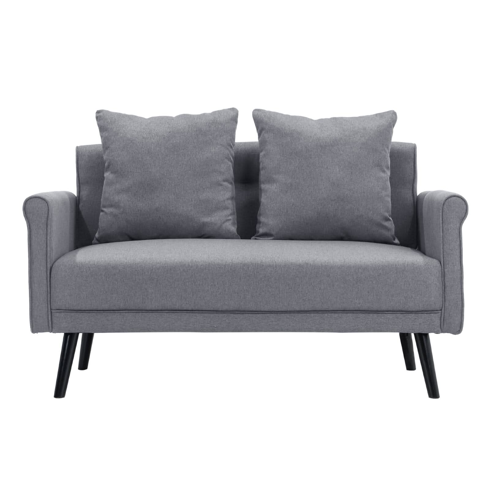 Modern Upholstered Fabric Sofa 2 Seater with 2 Pillows in Grey
