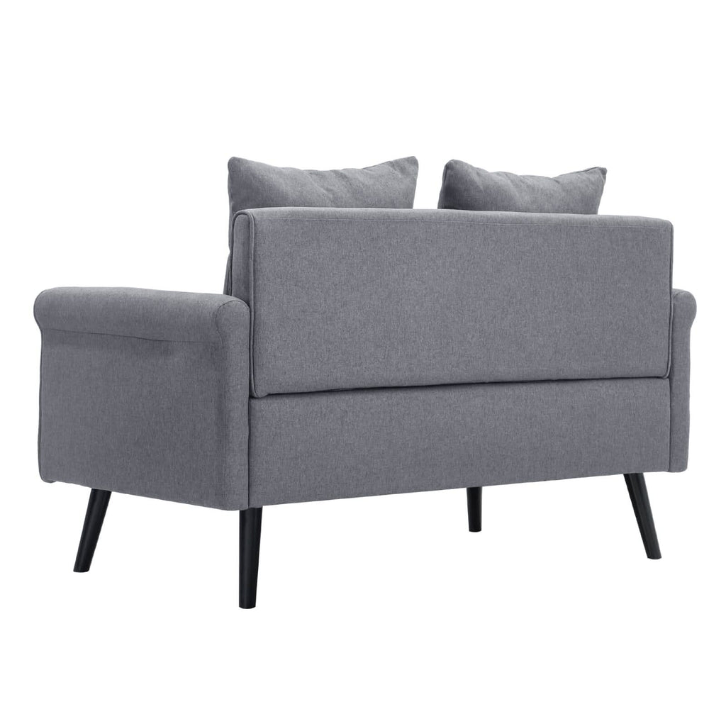Modern Upholstered Fabric Sofa 2 Seater with 2 Pillows in Grey