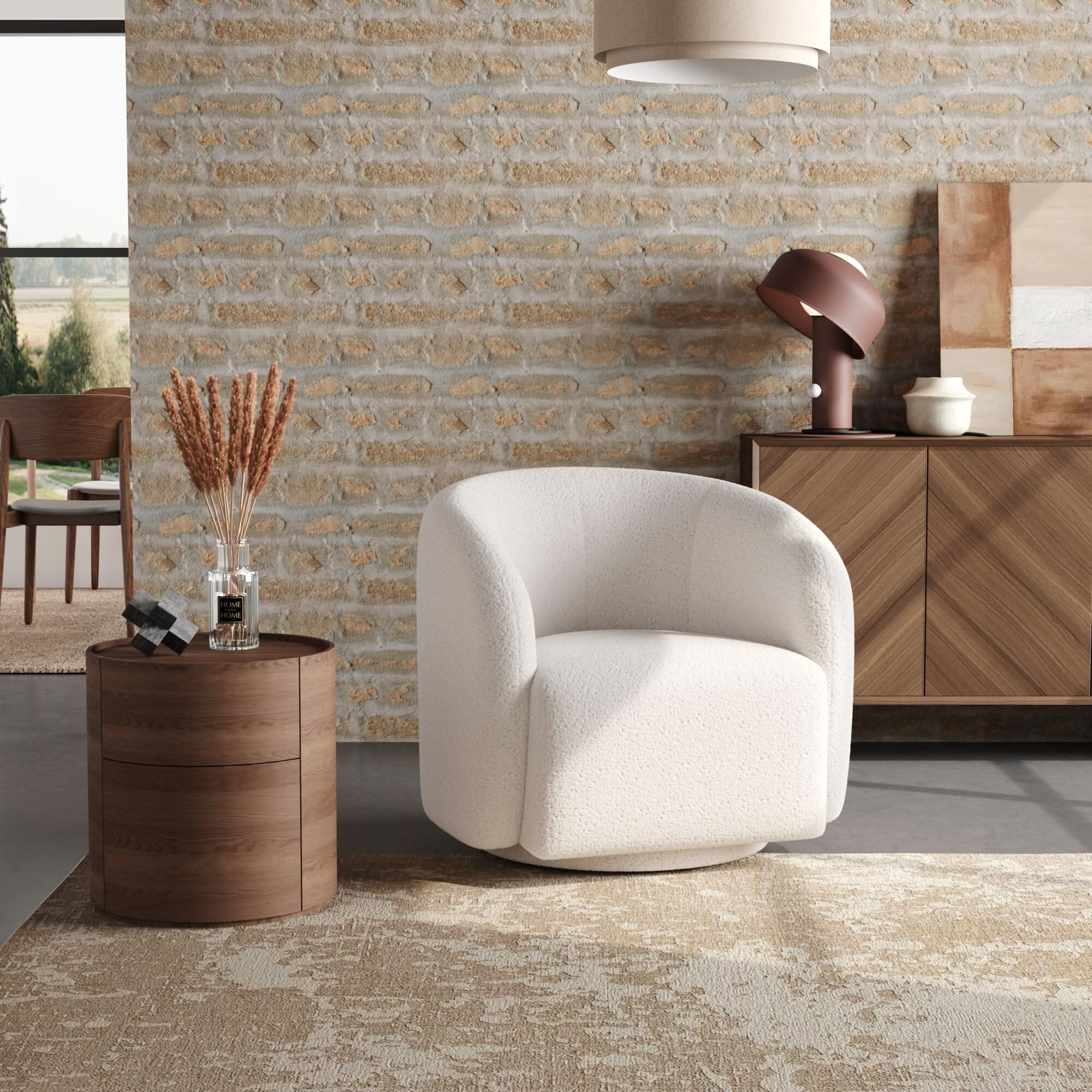 75cm Wide White Single Sofa Swivel Tub Chair Upholstered