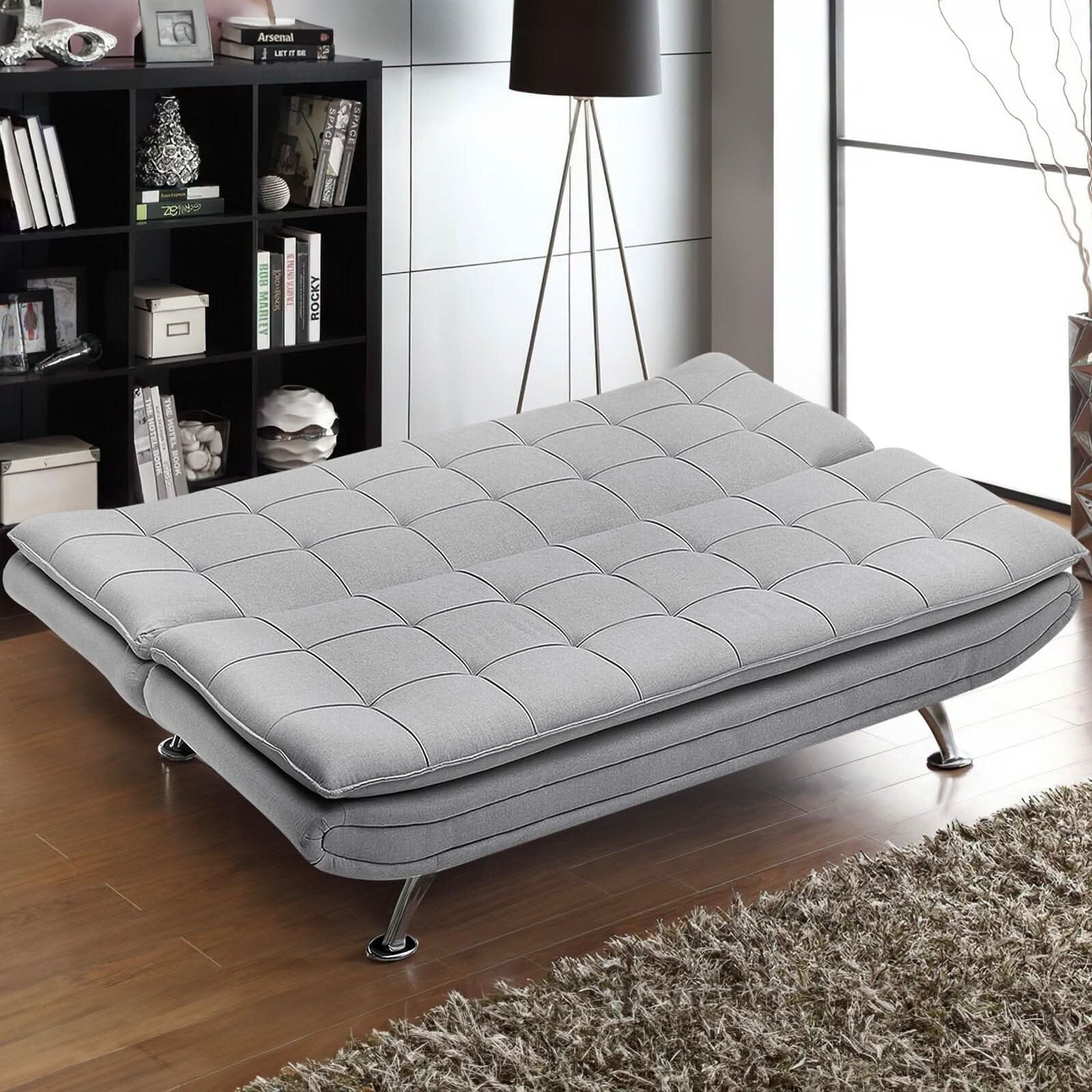 Modern 3-Seater Linen Fabric Sofa Bed with Cushions and 2 Pillows