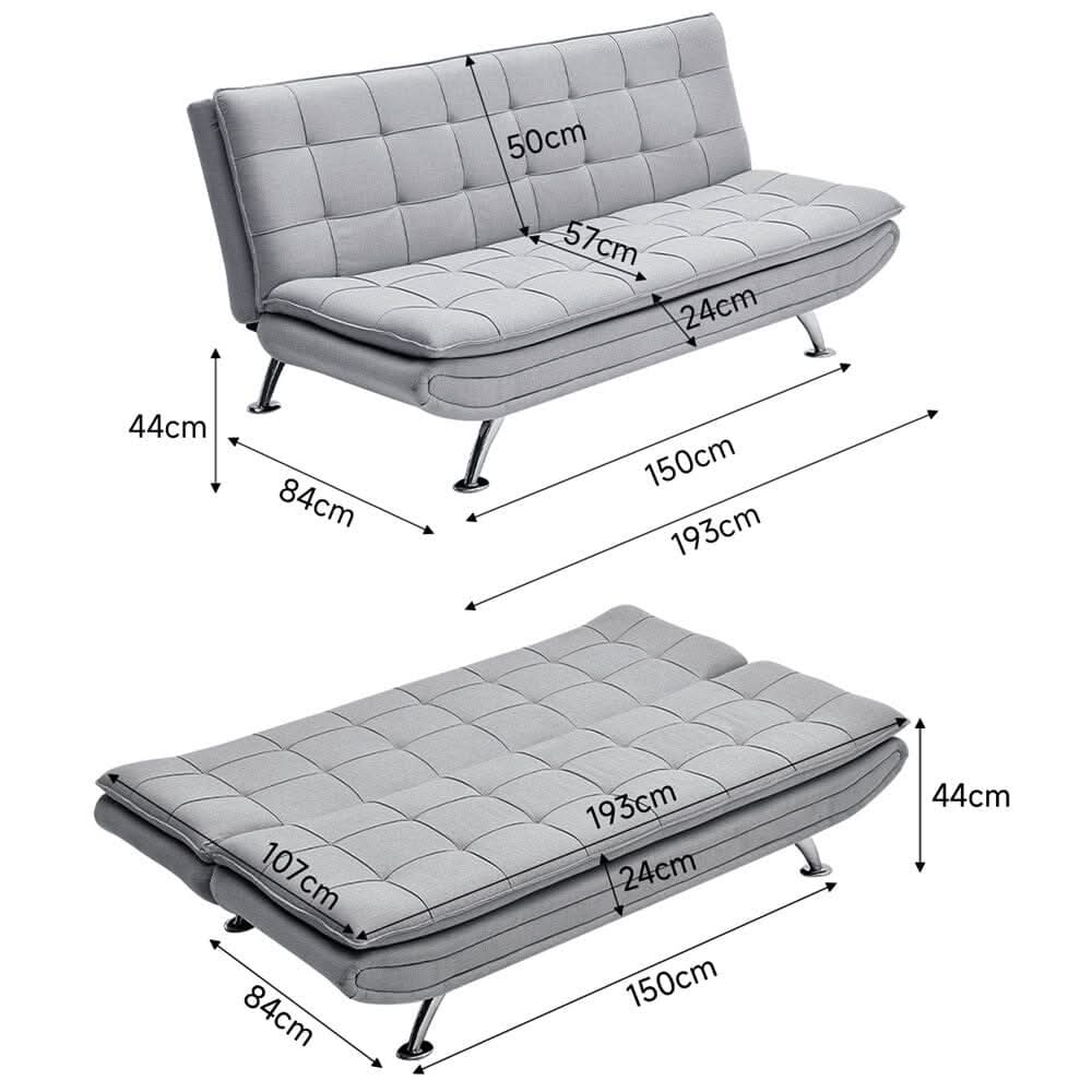Modern 3-Seater Linen Fabric Sofa Bed with Cushions and 2 Pillows