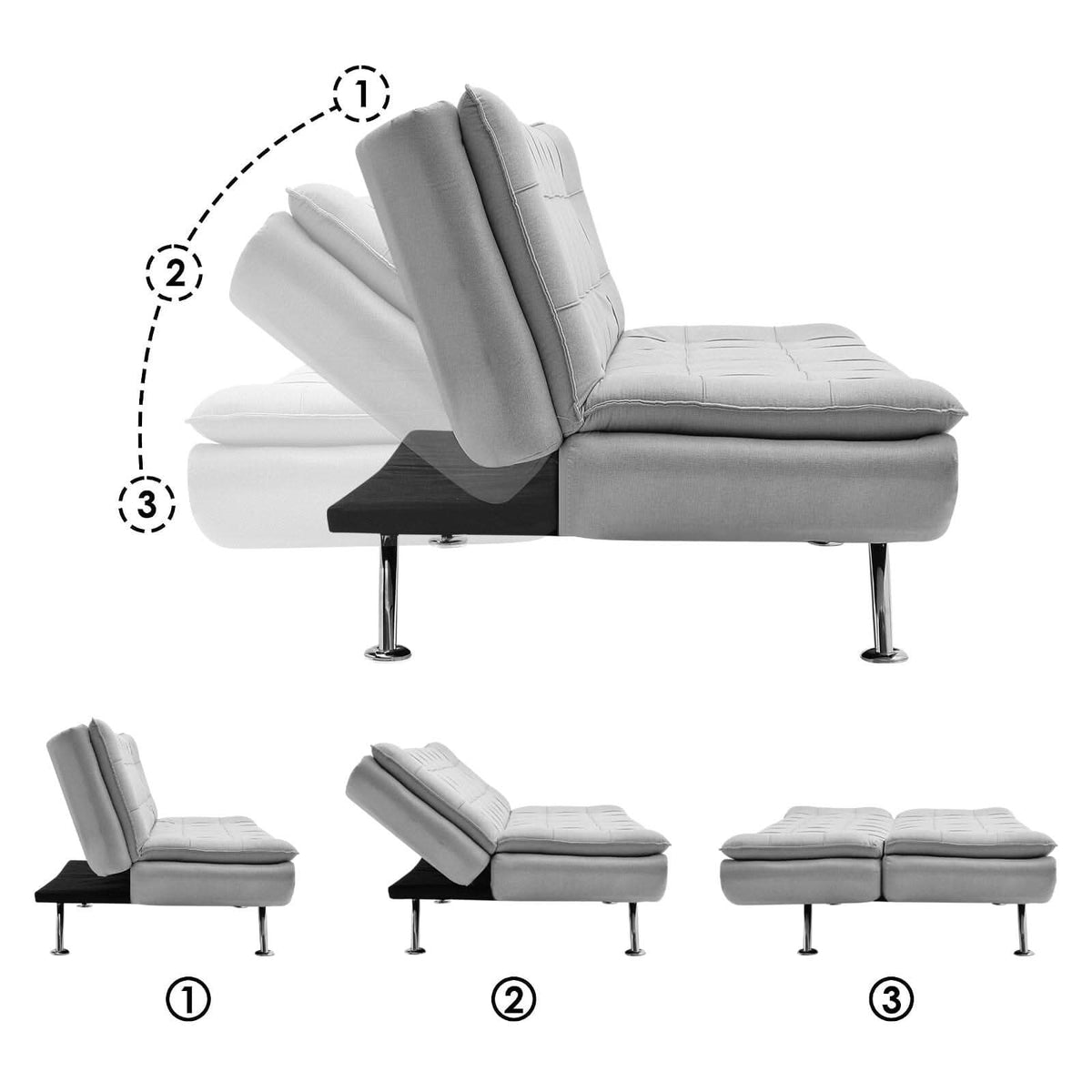 Modern 3-Seater Linen Fabric Sofa Bed with Cushions and 2 Pillows