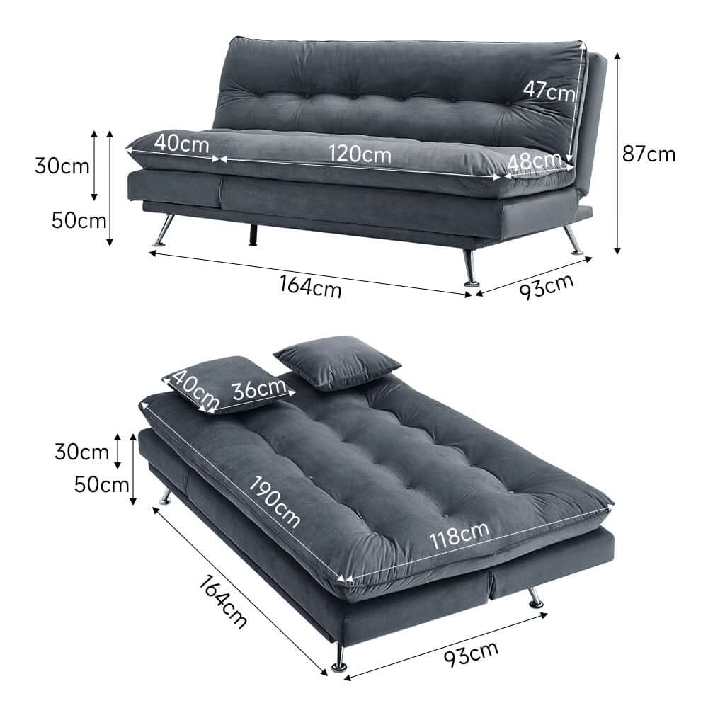 Modern 3-Seater Linen Fabric Sofa Bed with Cushions and 2 Pillows
