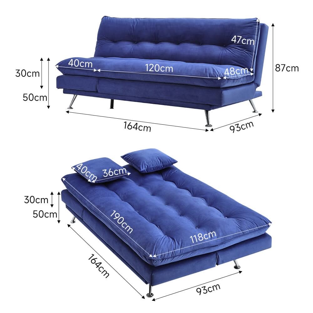 Modern 3-Seater Linen Fabric Sofa Bed with Cushions and 2 Pillows