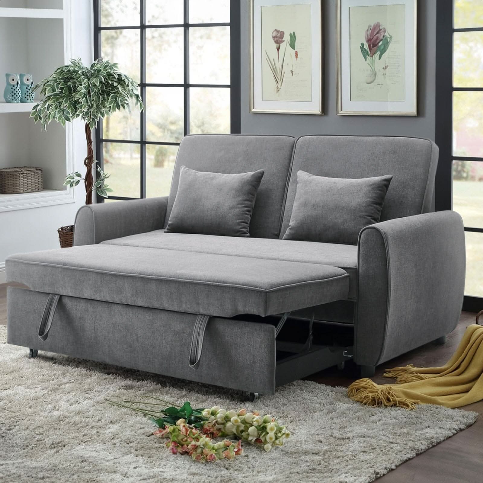 Convertible Pull Out Sofa Bed with Reclining Backrest