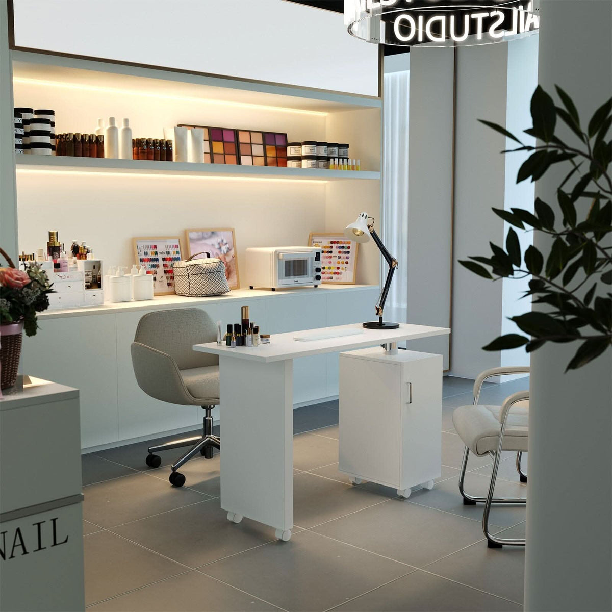 120cm White Manicure Table Salon Station with Storage