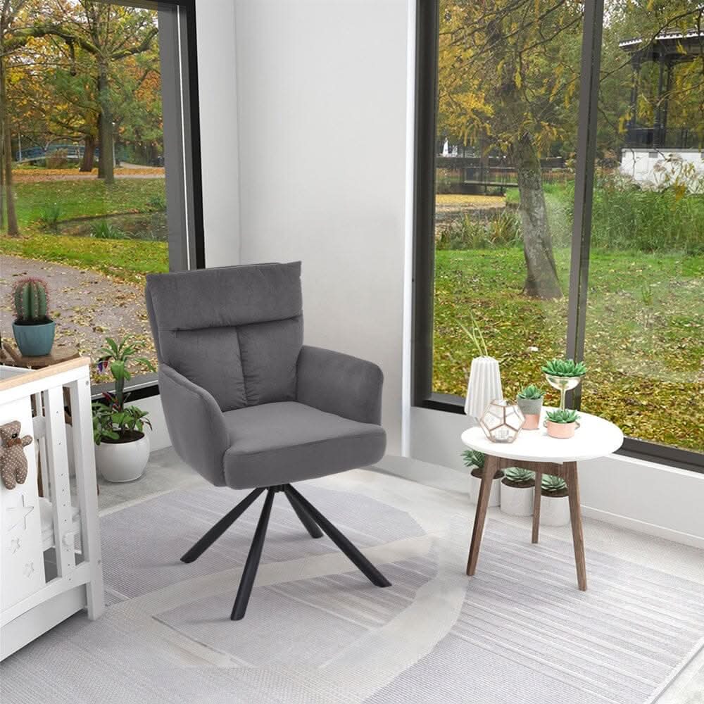 Modern Swivel Chair with Upholstered and Black Legs