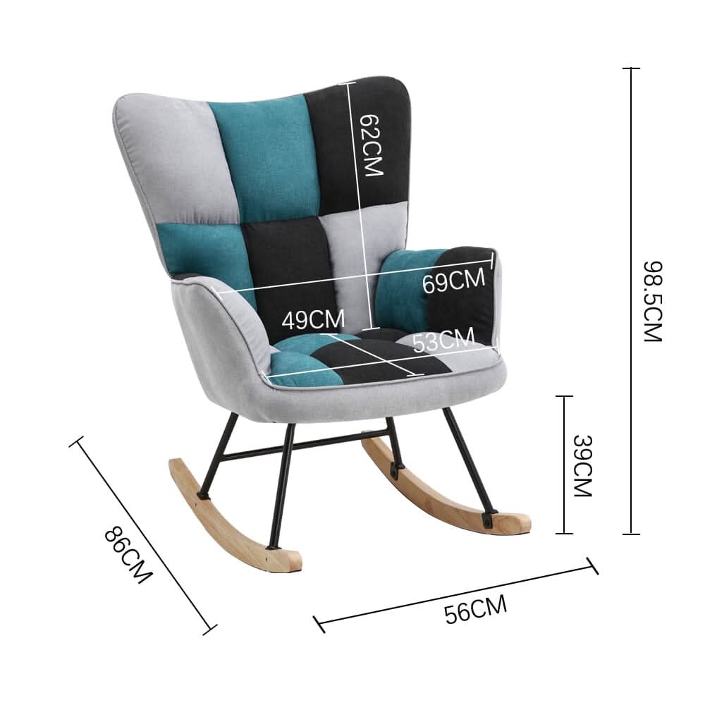 3ft Patchwork Upholstered Rocking Chair with Wooden Skates