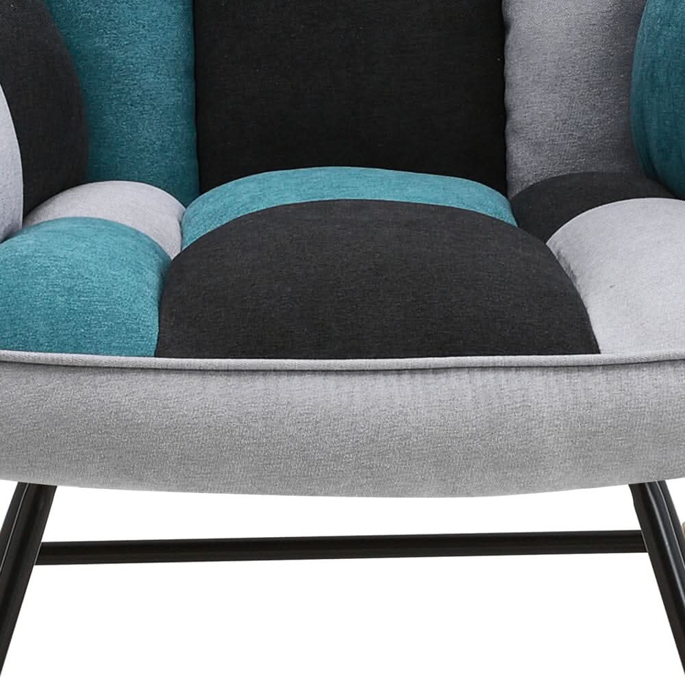 3ft Patchwork Upholstered Rocking Chair with Wooden Skates