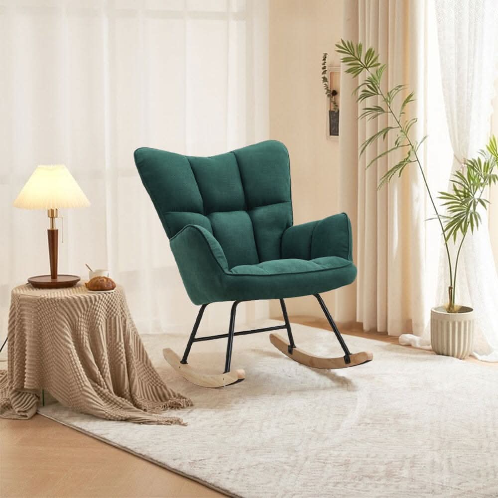 3ft Patchwork Upholstered Rocking Chair with Wooden Skates
