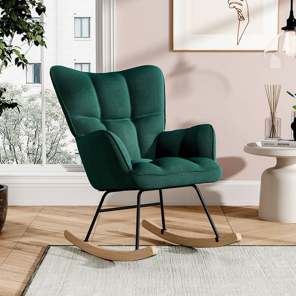 3ft Patchwork Upholstered Rocking Chair with Wooden Skates